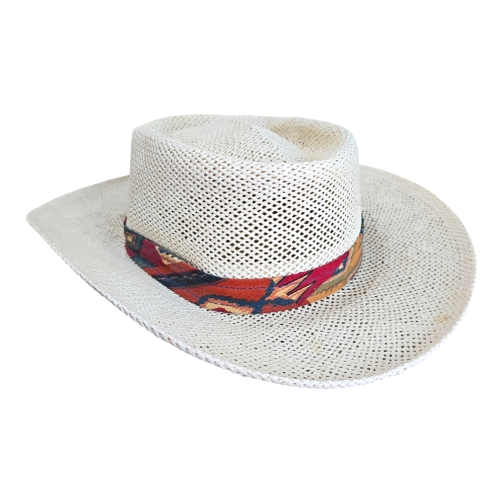 DORFMAN PACIFIC Vintage Straw Woven Beach Hat Made in USA Medium
